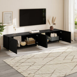 Btm Tv Cabinet Lowboard Sideboard With Arch Relief, 4 Doors, Metal Legs, Living Room Storage - thumbnail 5