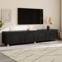 Btm Tv Cabinet Lowboard Sideboard With Arch Relief, 4 Doors, Metal Legs, Living Room Storage - thumbnail 1