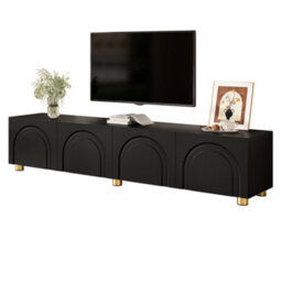 Btm Tv Cabinet Lowboard Sideboard With Arch Relief, 4 Doors, Metal Legs, Living Room Storage - thumbnail 6
