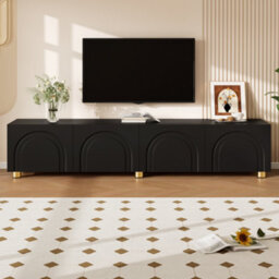 Btm Tv Cabinet Lowboard Sideboard With Arch Relief, 4 Doors, Metal Legs, Living Room Storage - thumbnail 7