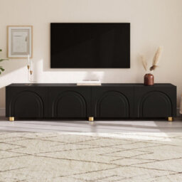 Btm Tv Cabinet Lowboard Sideboard With Arch Relief, 4 Doors, Metal Legs, Living Room Storage - thumbnail 3