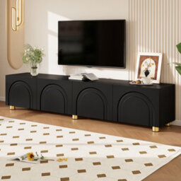 Btm Tv Cabinet Lowboard Sideboard With Arch Relief, 4 Doors, Metal Legs, Living Room Storage - thumbnail 8