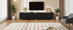 Btm Tv Cabinet Lowboard Sideboard With Arch Relief, 4 Doors, Metal Legs, Living Room Storage - thumbnail 9