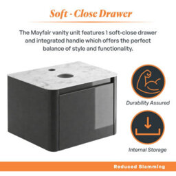 Plum&clay Mayfair Gloss Dark Grey Wall Hung Bathroom Vanity Unit With White Marble Countertop (W)750mm (H)406mm - thumbnail 4