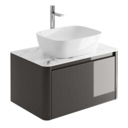 Plum&clay Mayfair Gloss Dark Grey Wall Hung Bathroom Vanity Unit With White Marble Countertop (W)750mm (H)406mm