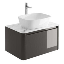 Plum&clay Mayfair Gloss Dark Grey Wall Hung Bathroom Vanity Unit With White Marble Countertop (W)750mm (H)406mm - thumbnail 3