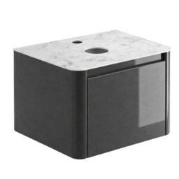 Plum&clay Mayfair Gloss Dark Grey Wall Hung Bathroom Vanity Unit With White Marble Countertop (W)750mm (H)406mm - thumbnail 2