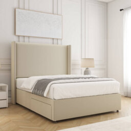Bsspoke Austin Divan Bed Set Cream Plush Velvet With 54Inch Wingedback Headboard & No Mattress No Drawers In All Sizes - thumbnail 2