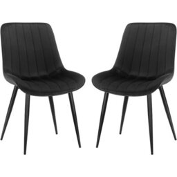 Longtoo Set Of 2 Dining Chairs With Velvet Upholstered Seat & Backrest,stable Metal Legs,modern Stripe Design,black - thumbnail 2