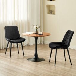 Longtoo Set Of 2 Dining Chairs With Velvet Upholstered Seat & Backrest,stable Metal Legs,modern Stripe Design,black