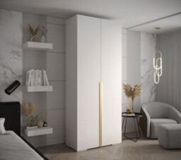 Arte Elegant White Inova I Hinged Door Wardrobe W1000mm H2370mm D470mm - Versatile Storage With Vertical Gold Handles - thumbnail 2