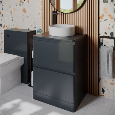 Affine Bathroom Cloakroom Vanity Unit Wash Countertop Basin Storage Grey 600mm - image 1