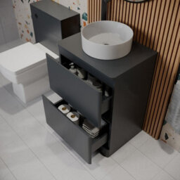 Affine Bathroom Cloakroom Vanity Unit Wash Countertop Basin Storage Grey 600mm - thumbnail 2