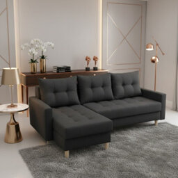 Bodo Corner Sofa Bed With Sleep Function 2 Bedding Storage Compartments Pull Out Comfortable Living Room Sofa Black