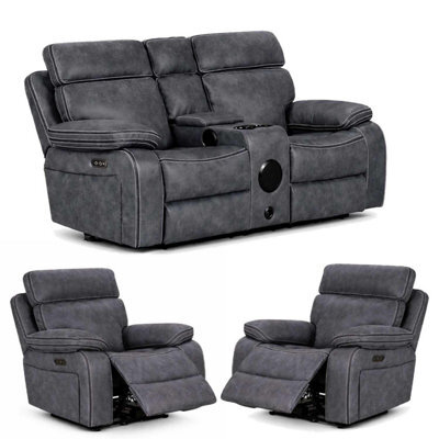 Furnishings For Less UK Tokyo Leatheraire Grey 2 + 1 + 1 Electric Recliner Sofas - image 1