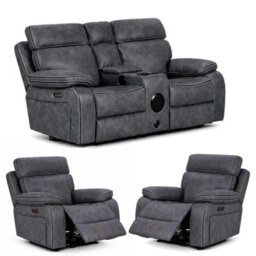 Furnishings For Less UK Tokyo Leatheraire Grey 2 + 1 + 1 Electric Recliner Sofas - thumbnail 1