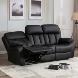 More4Homes Chester Manual High Back Luxury Bond Grade Leather Recliner 3 Seater Sofa (Black) - thumbnail 1