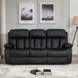 More4Homes Chester Manual High Back Luxury Bond Grade Leather Recliner 3 Seater Sofa (Black) - thumbnail 6