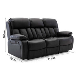 More4Homes Chester Manual High Back Luxury Bond Grade Leather Recliner 3 Seater Sofa (Black) - thumbnail 7