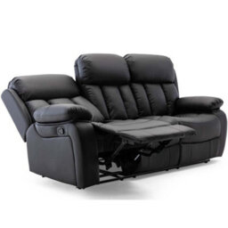 More4Homes Chester Manual High Back Luxury Bond Grade Leather Recliner 3 Seater Sofa (Black) - thumbnail 4