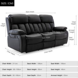 More4Homes Chester Manual High Back Luxury Bond Grade Leather Recliner 3 Seater Sofa (Black) - thumbnail 9