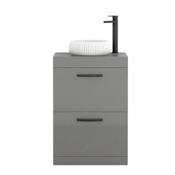 Royal Bathrooms Turin 500mm Freestanding Bathroom Vanity Unit With Sink 2 Drawer Indigo Grey Gloss & Milan Countertop Basin - thumbnail 5