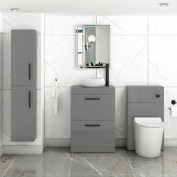 Royal Bathrooms Turin 500mm Freestanding Bathroom Vanity Unit With Sink 2 Drawer Indigo Grey Gloss & Milan Countertop Basin - thumbnail 3