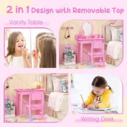 Costway Kids Vanity Set W/ Lighted Mirror Makeup Dressing Table W/ Chair - thumbnail 9