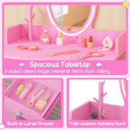 Costway Kids Vanity Set W/ Lighted Mirror Makeup Dressing Table W/ Chair - thumbnail 8
