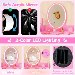 Costway Kids Vanity Set W/ Lighted Mirror Makeup Dressing Table W/ Chair - thumbnail 6