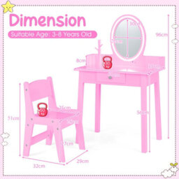 Costway Kids Vanity Set W/ Lighted Mirror Makeup Dressing Table W/ Chair - thumbnail 3