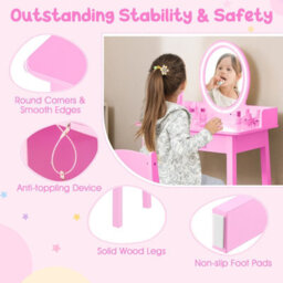 Costway Kids Vanity Set W/ Lighted Mirror Makeup Dressing Table W/ Chair - thumbnail 7