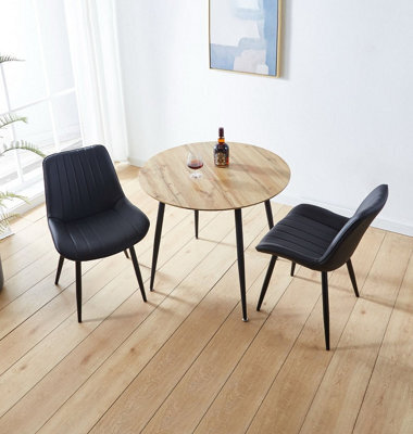 Hallowood Furniture Cullompton Small Round Dining Table (90Cm) With 2 Black Bonded Leather Chairs - image 1