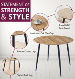 Hallowood Furniture Cullompton Small Round Dining Table (90Cm) With 2 Black Bonded Leather Chairs - thumbnail 4