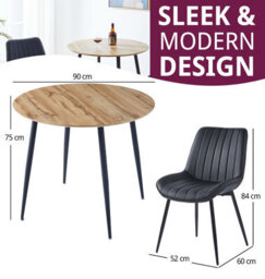 Hallowood Furniture Cullompton Small Round Dining Table (90Cm) With 2 Black Bonded Leather Chairs - thumbnail 3