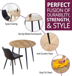 Hallowood Furniture Cullompton Small Round Dining Table (90Cm) With 2 Black Bonded Leather Chairs - thumbnail 2