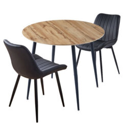 Hallowood Furniture Cullompton Small Round Dining Table (90Cm) With 2 Black Bonded Leather Chairs - thumbnail 8