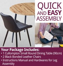 Hallowood Furniture Cullompton Small Round Dining Table (90Cm) With 2 Black Bonded Leather Chairs - thumbnail 7