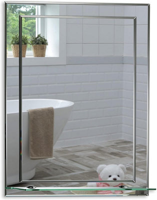 Mood Premium Rectangular Bathroom Mirror With Shelf, Wall Mounted & Double Layer Of Glass, Bevelled Edges (50Cm X 40Cm) - image 1