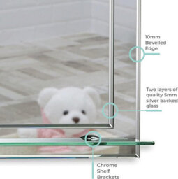 Mood Premium Rectangular Bathroom Mirror With Shelf, Wall Mounted & Double Layer Of Glass, Bevelled Edges (50Cm X 40Cm) - thumbnail 4