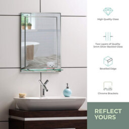 Mood Premium Rectangular Bathroom Mirror With Shelf, Wall Mounted & Double Layer Of Glass, Bevelled Edges (50Cm X 40Cm) - thumbnail 2