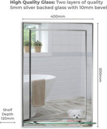 Mood Premium Rectangular Bathroom Mirror With Shelf, Wall Mounted & Double Layer Of Glass, Bevelled Edges (50Cm X 40Cm) - thumbnail 3