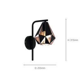 Eglo Carlton 4 Black/copper Metal Wall Light Fixture - Contemporary Design (D) 31.5Cm - thumbnail 4