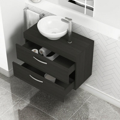 Royal Bathrooms 800mm Wall Hung Vanity Unit 2 Drawer Hale Black & Breeze Countertop Basin - image 1