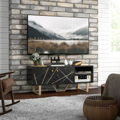 Homcom Tv Unit For Living Room, Tv Stand, Black Marble - image 1