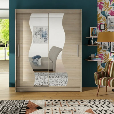 Westa S Sonoma Sliding Door Wardrobe With Mirror Shelves Hanging Rail Bedroom Clothes Storage Unit - image 1