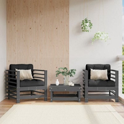 Berkfield Garden Chairs With Cushions 2 Pcs Grey Solid Wood Pine - image 1