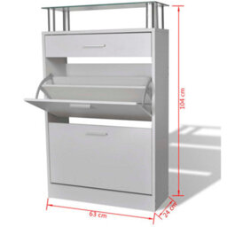 Vidaxl Shoe Cabinet With A Drawer And A Top Glass Shelf Wood White - thumbnail 7