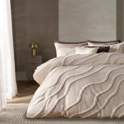 Ohs Tufted Contour Bedding Set Duvet Cover With Pillowcase, Ivory - King