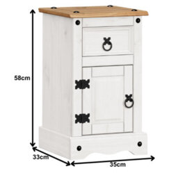Mercers Furniture Corona White Narrow Pot Cupboard 1 Door 1 Drawer Bedside Table Cabinet Solid Pine With Mexican Styling - thumbnail 4